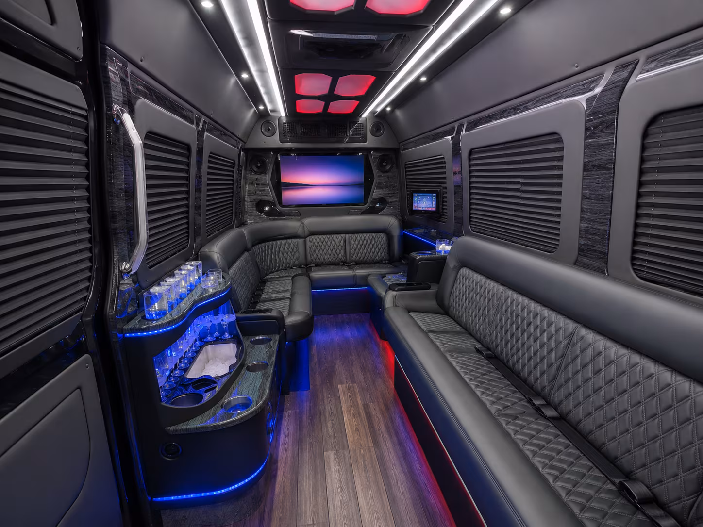 montebello 15 passenger party bus inside
