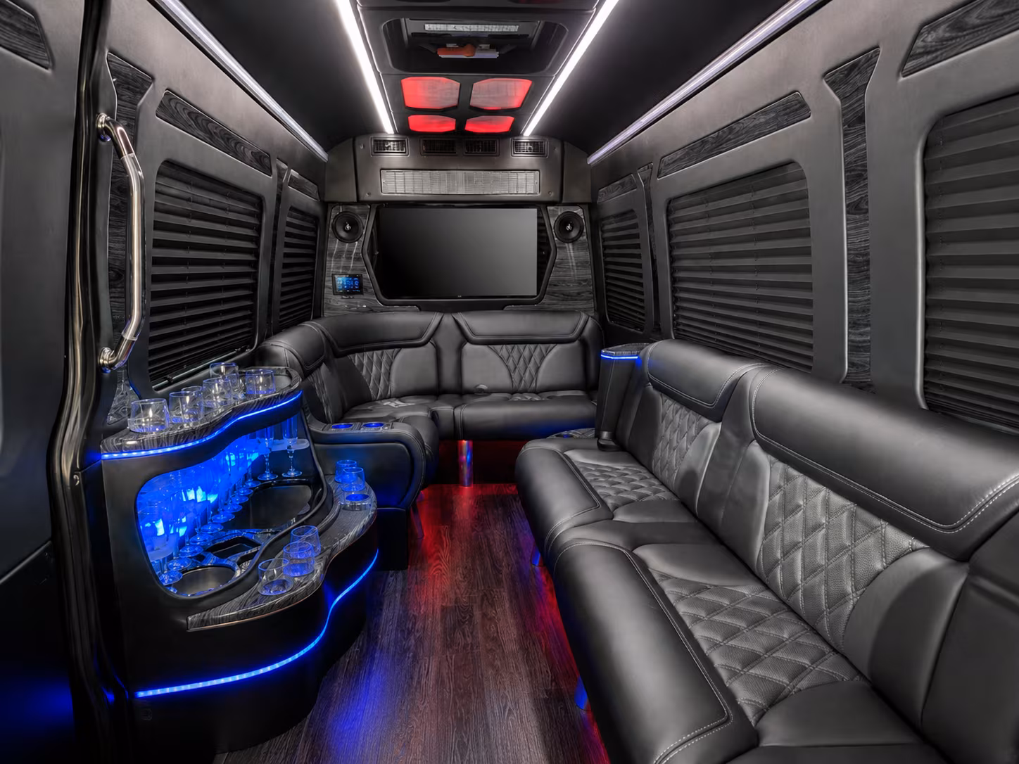 montebello 20 passenger party bus interior