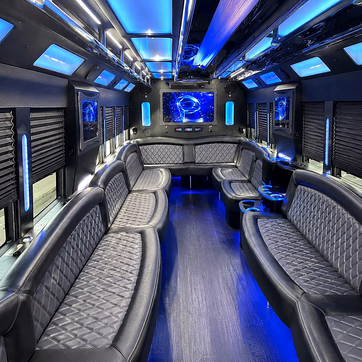 montebello 50 passenger party bus interior